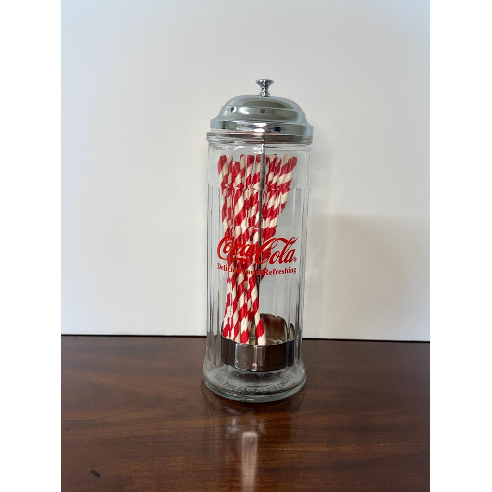 1992 Coca Cola Glass Straw Dispenser Vintage Soda Fountain Diner